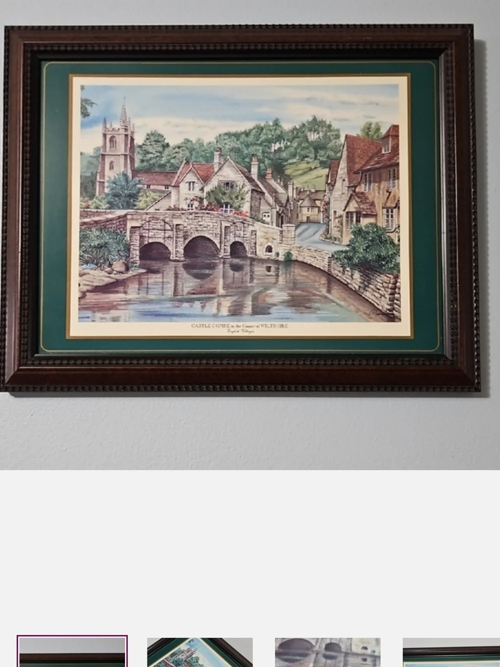 Set of Six Framed English Villages  Prints in Brown Frames with Green Mats